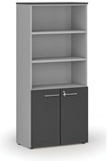 Szafa biurowa kombinowana PRIMO GRAY, drzwi na 2 poziomach, 800 x 420 x 1781 mm, szary/grafit
