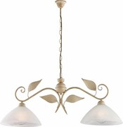 Żyrandol z żelaza w kolorze kości słoniowej, dekor stare złoto, klosze z białego alabastru Ø30 cm, 2 światła, 96x30 cm