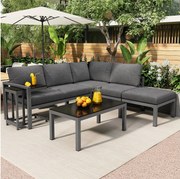 Zestaw mebli ogrodowych modułowych metalowych: 2 sofy 2-osobowe + 1 stołek + 1 stolik kawowy + 1 stolik pomocniczy - Szary