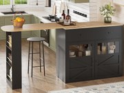 Obrotowy mebel barowy 360° i chowany - z 1 szufladą i 2 drzwiami - otwarte półki - czarny + naturalny