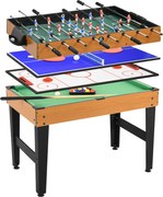 HOMCOM Stół imprezowy 4-w-1 w zestawie z tenisem stołowym, piłkarzykami, bilardem, hokejem stołowym, metal, drewno, naturalny+czarny