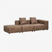 Sofa Modułowa Narożna Prawostronna Z 2 Częściami, Z Wysokim Podłokietnikiem I Pufą (↔︎285 Cm) Bruna Zamsz W Kolorze Brązowej Kawy - Sklum