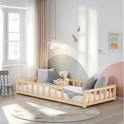 Łóżko podłogowe dla malucha 90x200 cm Naturalne łóżko Montessori z barierkami