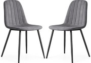 2x Welurowe krzesło tapicerowane pikowane Ciemny Grafit LUMO Czarne nogi