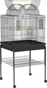 PawHut Mobilna klatka dla kanarków i falistych, z dolną półką, metalowa siatka, Czarna