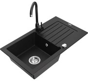 Mexen Pablo zlewozmywak granitowy 1-komorowy z ociekaczem i baterią kuchenną Telma, czarny - 6510-77-670200-70