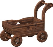 Outsunny Podwyższone łóżko drewniane, donica w formie wózka z 4 kołami i uchwytem, 68 x 38 x 52 cm | Aosom PL
