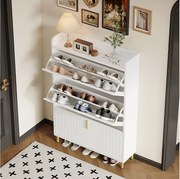 Szafka na buty 3-drzwiowa - 80 x 23 x 123,5 cm - regulowana półka z 6 przegródkami - MDF - biała