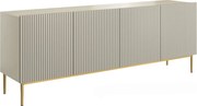 Komoda Nicole 200 cm czterodrzwiowa z ryflowanym frontem - kaszmir / złote nóżki