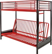 Łóżko na antresoli 90 x 190 cm - Z rozkładaną kanapą - Metal - Kolor czarny + czerwony + futon - MODULO V