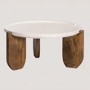 Okrągły Stolik Kawowy Ø80 Cm Z Marmuru I Drewna Mango Xantten Marmur Beige Botticino - Sklum