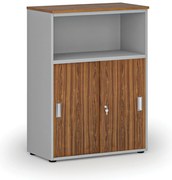 Szafa biurowa kombinowana z drzwiami przesuwnymi PRIMO GRAY, 800 x 420 x 1087 mm, szary/orzech