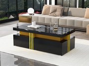 Stolik kawowy z 2 szufladami - blat w marmurowy wzór - styl skandynawski - Czarny