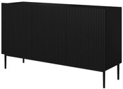 Komoda Nicole 150 cm trzydrzwiowa z ryflowanym frontem - czarny mat / czarne nóżki