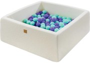 Kwadratowy Suchy Basen Z Piłeczkami 7cm Dla Dziecka, 90x90x40cm/200 Piłek, Boucle, Biały, Piłki: Wrzosowy, Miętowy - Meowbaby®