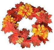 Wieniec z jesiennymi liśćmi, jagodami i chryzantemami, śr. 30 cm