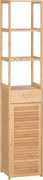 kleankin Regał łazienkowy, 3 otwarte półki, szuflada, drzwi żaluzjowe, bambus, 32 x 30 x 163 cm