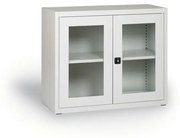 Szafa ze szklanymi drzwiami, 800 x 920 x 400 mm, szara