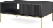 Stolik Kawowy Elegancki DomoHome NOVA – Z akcentem złotym, nowoczesna szuflada MDF, złote metalowe nogi, minimalistyczny design, Czarny, 104x104x46cm