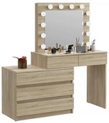 Zestaw toaletki z oświetleniem led i komody dąb sonoma B1-K50