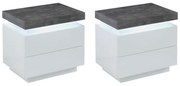 Zestaw 2 szafek nocnych - 2 szuflady - Lakierowana płyta MDF - Z oświetleniem LED - Biały i szary - HALO II