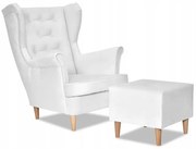 Fotel Uszak z pufką jasny zgaszony biały WHITE