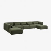 Sofa Modułowy Z Prawym Szezlongiem 6-częściowy Z Pufem Fogler Chenille Salvia Zieleń - Sklum