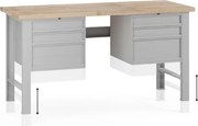 Stół warsztatowy z regulacją wysokości G7, blat bukowy, 1700 x 685 x 840-1040 mm, 2x kontener, 6x szuflada, szary