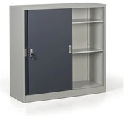 Metalowa szafa z przesuwnymi drzwiami, 2 półki, 1200 x 1200 x 450 mm, ciemnoszary