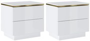 Zestaw 2 szafek nocnych z 2 szufladami - Biały z połyskiem i złoty - VUKIA marki Pascal Morabito