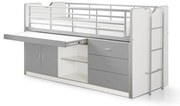 Biało-szare podwyższone łóżko dziecięce ze schowkiem i stelażem 90x200 cm Bonny – Vipack