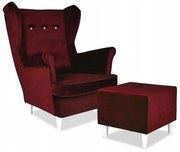 Fotel Uszak z podnóżkiem rubinowy MOTEL RECEPCJA