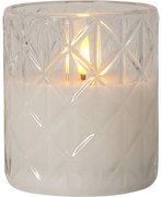 Biała woskowa świeca LED w szkle Star Trading Flamme Romb, wys. 10 cm