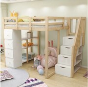 Łóżko piętrowe dla dzieci - 140 x 200 cm - z 4 szufladami + schodki do przechowywania - drewno - naturalne