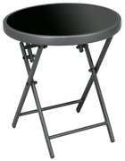 Outsunny Składany stolik pomocniczy, zewnętrzny składany stolik z blatem z hartowanego szkła, na taras, 45 x 45 x 50 cm Czarny