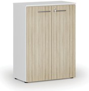 Szafa biurowa z drzwiami PRIMO WHITE, 800 x 420 x 1087 mm, biały/dąb naturalny