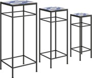 Outsunny Zestaw 3 stojaków na rośliny, 3 różne wielkości dla prezentacji kwiatów i innych przedmiotów, Niebieski+Biały