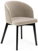 Beżowe drewniane krzesło welurowe na czarnych nogach S3-A65
