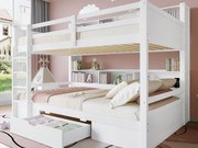 Łóżko piętrowe dla dzieci 2x90x200cm - z szufladą i przegrodami - Białe