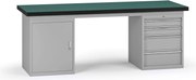 Stół warsztatowy G8, 2100 x 750 x 800 mm, 1x szafka, 1x kontener, 4x szuflada, szary