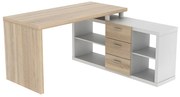 Biurko narożne z półkami ALDRIC III - Biel & Dąb