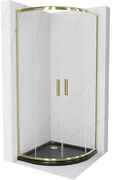 Mexen Rio kabina prysznicowa półokrągła 80 x 80 cm, transparent, złota + brodzik Flat, czarny - 863-080-080-50-00-4170G
