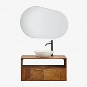 Zestaw Mebli Łazienkowych Z Drewna Mango Baty Drewno Mango & Cement Okrągły Biały Ø40 Cm Zavion & Owalna Lampa Led I - Sklum