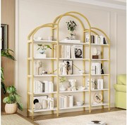 Półka metalowa - 170 x 25 x 190 cm - 5 warstw przestrzeni do przechowywania - MDF + Metal - Złoty + Biały