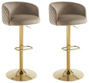 Zestaw 2 stołków barowych z weluru i złotego metalu - Regulowana wysokość - Beżowy - PERLANITA marki Pascal Morabito