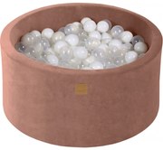 Okrągły Suchy Basen Z Piłeczkami 7cm Dla Dziecka, 90x40cm/300 Piłek, Welurowy, Beżowy, Piłki: Biały, Transparent - Meowbaby®