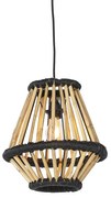 Orientalna lampa wisząca bambusowa z czarnym 32 cm - EvalinKolonialny Oswietlenie wewnetrzne