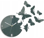 Zegar ścienny nowoczesny do salonu lub sypialni akrylowy szary z motylami