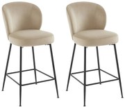 Zestaw 2 stołków barowych z weluru i czarnego metalu - Beżowy - POLPONA
