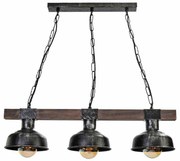 Lampa wisząca, potrójna, loftowa, czarna, nad stół FARO BLACK/WOOD 3xE27